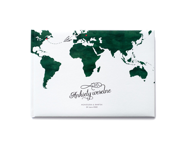 Księga ankiet w podróżniczym stylu z mapą świata