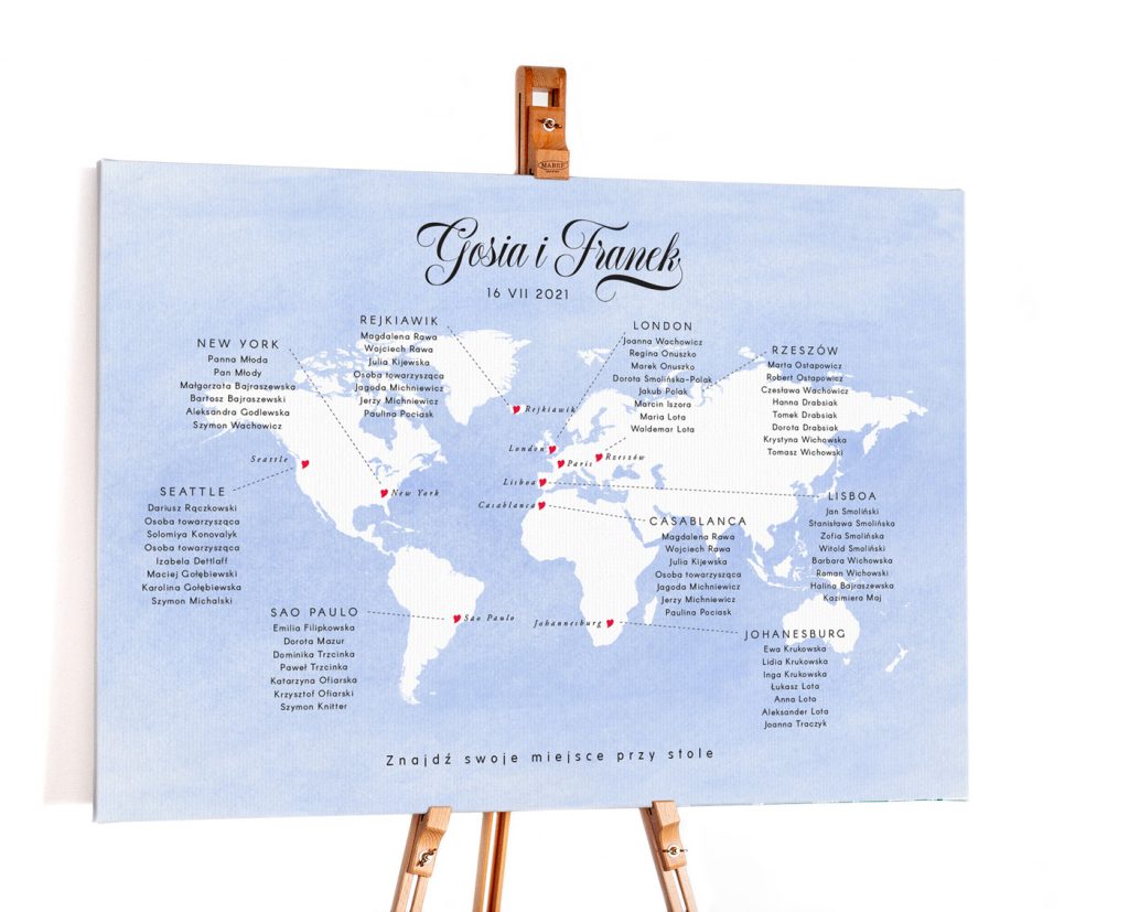 Plan stołów podróżniczy z mapą świata